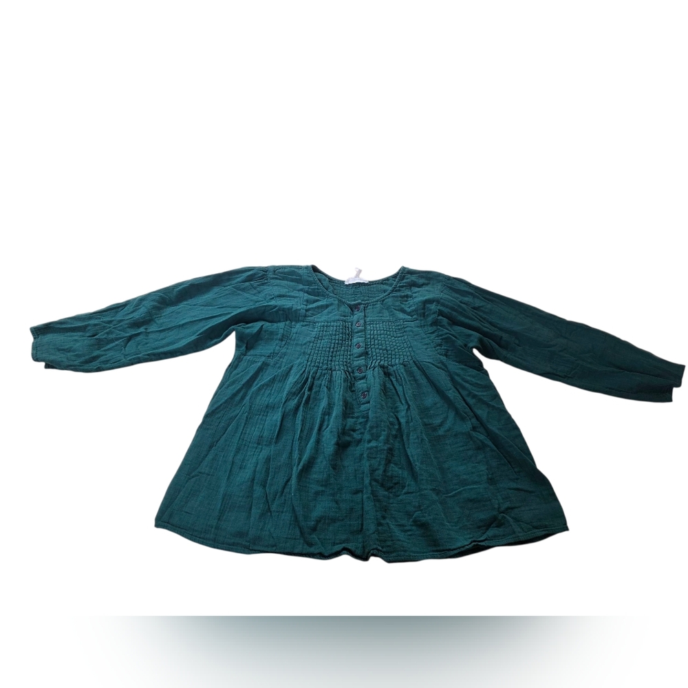Apiece Apart Hunter Green Long Sleeve Pleated Top Size 10